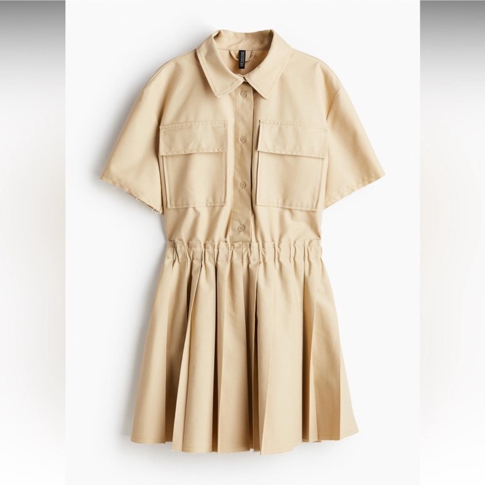 H&M Tan Shirt Utility Cotton Shirt Dress